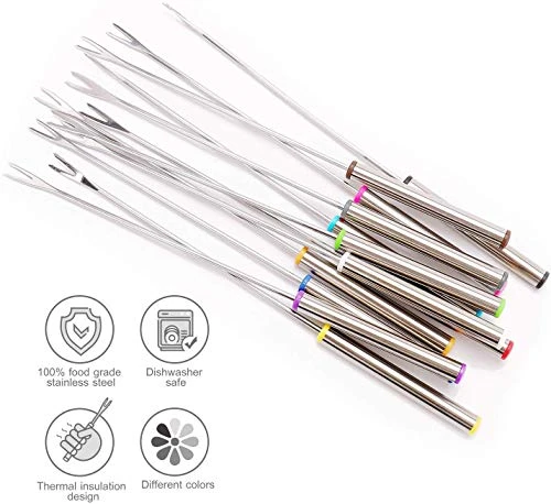 OODiTREE Fondue Forks Set Of 12 With Storage Box Mini Cheese Pot Chocolate Fountain Party Stainless Steel 9.5" Roasting Sticks Dessert Skewers Heat Resistant Multi Color Kitchen Accessories 12 PCS 4 OODiTREE Fondue Forks Set Of 12 With Storage Box Mini Cheese Pot Chocolate Fountain Party Stainless Steel 9.5" Roasting Sticks Dessert Skewers Heat Resistant Multi Color Kitchen Accessories 12 PCS - Image 2