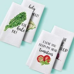 Funny Kitchen Tea Towels Foodie Housewarming Gift- Set Of 4 Dish Waffle Vegetables Towels Gift For Wedding Shower Fun Hostess Kitchen Decor Christmas New Home -KitchenAid Shop 51TlaUHUETL