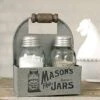 1 X Mason's Jars Box Salt And Pepper Caddy With Wood Handle