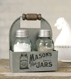 1 X Mason's Jars Box Salt And Pepper Caddy With Wood Handle