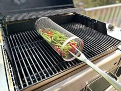 Versatile Rolling Grill Basket - Stainless Steel Wire Mesh Cylinder Grilling Rack With Removable Cover, Perfect For Vegetables, French Fries, Fish, And More - Portable BBQ Accessory (7.87in) -KitchenAid Shop 51TnjnAuP6L. AC 1