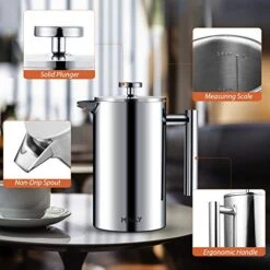 French Press 34oz, Double Insulated 304 Stainless Steel Coffee Press,Stainless Steel French Press With 5 Extra Fliters And 3 Additional Coffee Set(34oz, Sliver) 16 French Press 34oz, Double Insulated 304 Stainless Steel Coffee Press,Stainless Steel French Press With 5 Extra Fliters And 3 Additional Coffee Set(34oz, Sliver) -KitchenAid Shop 51Ts3YusElL