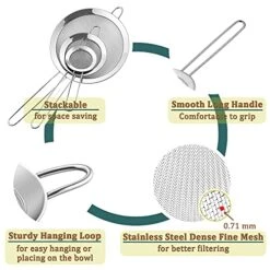 Fine Mesh Strainer Set Of 3, Stainless Steel Sieve Fine Mesh, Food Strainer Wire Sieve Sifters With Handle For Baking, Sifting Flour / Juice / Quinoa / Pasta, Stackable & Dishwasher Safe -KitchenAid Shop 51Ts5DVLmCL