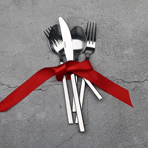 Cube 20-Piece Forged Silverware Set Stainless Steel Flatware Set,Service For 4,Matte Satin Polished Cutlery Set,Dishwasher Safe 6 Cube 20-Piece Forged Silverware Set Stainless Steel Flatware Set,Service For 4,Matte Satin Polished Cutlery Set,Dishwasher Safe - Image 4