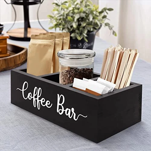 Zingoetrie Coffee Bar Wooden Box Coffee Station Organizer Coffee Bar Pod Holder Storage Accessories For Coffee Counter Farmhouse Kitchen Decor - Black 7 Zingoetrie Coffee Bar Wooden Box Coffee Station Organizer Coffee Bar Pod Holder Storage Accessories For Coffee Counter Farmhouse Kitchen Decor - Black - Image 5