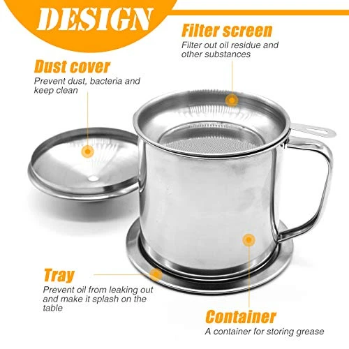 Bacon Grease Container,Kitchen Oil Container Can With Strainer And Anti-slip Coaster Tray For Store Meat Frying Oil And Cooking Grease Storage 4 Bacon Grease Container,Kitchen Oil Container Can With Strainer And Anti-slip Coaster Tray For Store Meat Frying Oil And Cooking Grease Storage - Image 2