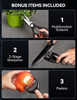 Knife Set, 17 Pieces German Stainless Steel Kitchen Knife Set, Include Kitchen Accessories, Black 15 Knife Set, 17 Pieces German Stainless Steel Kitchen Knife Set, Include Kitchen Accessories, Black -KitchenAid Shop 51U3mXnzh6L