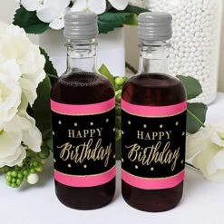 Chic Happy Birthday - Pink, Black And Gold - Mini Wine And Champagne Bottle Label Stickers - Birthday Party Favor Gift For Women And Men - Set Of 16 -KitchenAid Shop 51UBob1CUjL