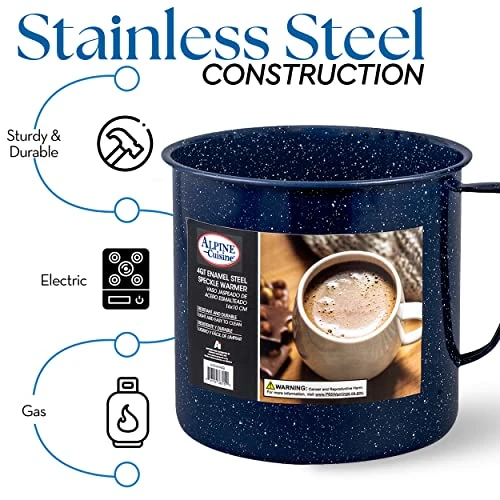 Enamel Steel Handled Pot And Large Capacity Coffee Warmer 4 Quart - Dark Blue Speckle Camping Pot And Mug, Coffee Warmer For Coffee, Tea, Cappuccino 6 Enamel Steel Handled Pot And Large Capacity Coffee Warmer 4 Quart - Dark Blue Speckle Camping Pot And Mug, Coffee Warmer For Coffee, Tea, Cappuccino - Image 4
