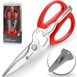 Kitchen Scissors, HSIUHEON 9"Multifunctional Red Kitchen Shears Set With Magnetic Holder, Heavy Duty Sharp Blade Scissors Cooking For Poultry, Chicken, Fish, Bone,Meat