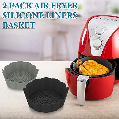 2 Pack Air Fryer Silicone Liners Reusable Round Insert, Food Grade Silicone Liners For Air Fryer Basket Accessories, 8.5 Inches For 5 To 8 Qt For Air Fryer Oven Accessories (Black And Grey) 8 2 Pack Air Fryer Silicone Liners Reusable Round Insert, Food Grade Silicone Liners For Air Fryer Basket Accessories, 8.5 Inches For 5 To 8 Qt For Air Fryer Oven Accessories (Black And Grey) - Image 6