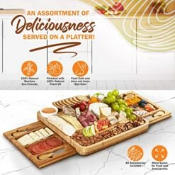 Large Charcuterie Board Set With 4x Cheese Knives, 2x Ceramic Bowls - 13x 13 Inch Bamboo Charcuterie Boards - Magnet Drawers - Bachelor Party Gift, Anniversary, Wedding Gifts For Couples - Wine It Now -KitchenAid Shop 51UKams4LlL