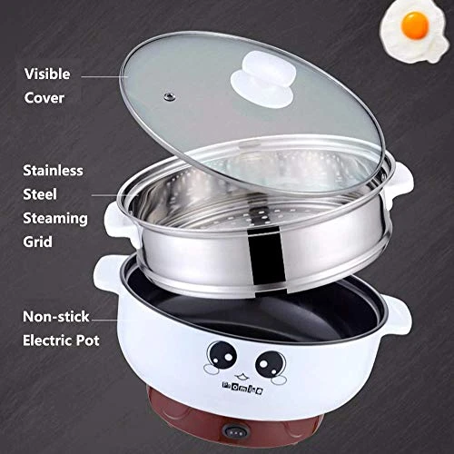 4-in-1 Multifunction Electric Skillet Non-Stick Stainless Steel Hot Pot Noodles Rice Cooker Soup Pot Portable Mini Heating Pan Cooking Fried (Diameter 26CM, 3.6L, Electric Skillet With Steam Grid) 6 4-in-1 Multifunction Electric Skillet Non-Stick Stainless Steel Hot Pot Noodles Rice Cooker Soup Pot Portable Mini Heating Pan Cooking Fried (Diameter 26CM, 3.6L, Electric Skillet With Steam Grid) - Image 4