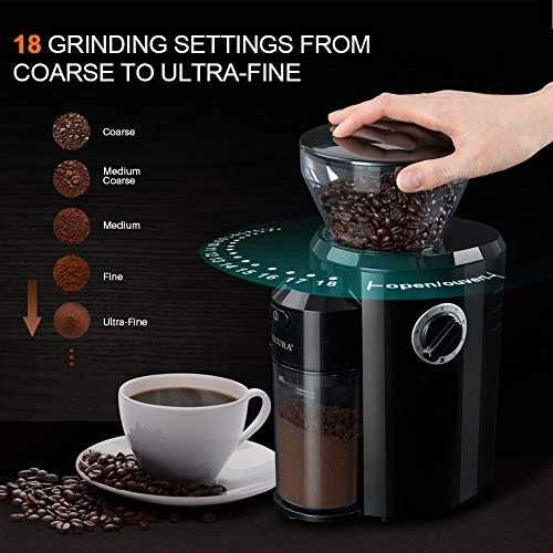 Burr Coffee Grinder, Conical Burr Mill Grinder With 18 Grind Settings From Ultra-fine To Coarse, Electric Coffee Grinder For French Press, Percolator, Drip, American And Turkish Coffee Makers 5 Burr Coffee Grinder, Conical Burr Mill Grinder With 18 Grind Settings From Ultra-fine To Coarse, Electric Coffee Grinder For French Press, Percolator, Drip, American And Turkish Coffee Makers - Image 3