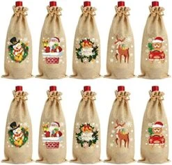 10PCS Christmas Burlap Wine Bags, Jute Wine Bottle Covers Bags Reusable Xmas Wine Gift Bags With Drawstring For Christmas Wedding Birthday Holiday Party Supplies -KitchenAid Shop 51Un8GsW99L. AC