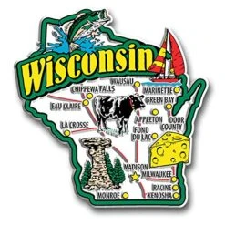 Wisconsin Jumbo State Magnet By Classic Magnets, Collectible Souvenirs Made In The USA