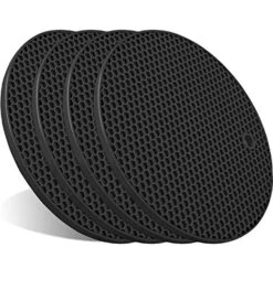 4 Pcs Trivets For Hot Dishes, Kitchen Heat Resistant Silicone Trivet, Extra Thick, Large, Non Slip (1. Black)