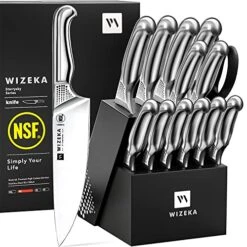 Kitchen Knife Set With Block, NSF Certified 15pcs German Steel 1.4116 Knife Block Set, Professional Chef Knife Set With Built-in Sharpener, Starry Sky Series
