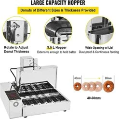 Automatic Donut Maker Machine 6 Rows 9.5L Hopper, Commercial Donuts Making Machine Frying Mini Donuts Maker Adjustable Thickness 304 Stainless Steel,110V -KitchenAid Shop 51UwbnLn52L