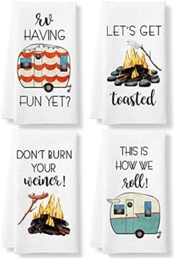 Funny Kitchen Tea Towels Foodie Housewarming Gift- Set Of 4 Dish Waffle Vegetables Towels Gift For Wedding Shower Fun Hostess Kitchen Decor Christmas New Home -KitchenAid Shop 51V4VS6H3RS. AC