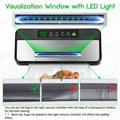 NKBIRD Food Vacuum Sealer Machine, Sealing-Time Countdown& Viewable Window, Automatic Food Sealer, Built-in Cutter And Roll Storage(Up To 20ft), One-Touch Moist Modes For Seasoned Meat, 5-Modes For Daily Need, LED Indicator, Starter Kit With Vacuum Sealers Bag*5, Roll*1& Seal Gasket