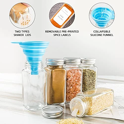 36pcs Glass Spice Jars With Label - 4 Oz Empty Square Seasoning Containers With Shaker Lids, Thick Spice Storage Bottles For Drawer, Cabinet 4 36pcs Glass Spice Jars With Label - 4 Oz Empty Square Seasoning Containers With Shaker Lids, Thick Spice Storage Bottles For Drawer, Cabinet - Image 2