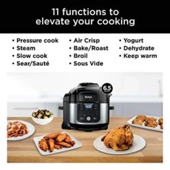 Ninja FD302 Foodi 11-in-1 Pro 6.5 Qt. Pressure Cooker & Air Fryer That Steams, Slow Cooks, Sears, Sautés, Dehydrates & More, With 4.6 Qt. Crisper Plate, Nesting Broil Rack & Recipe Book, Silver/Black -KitchenAid Shop 51VSICAoDeL