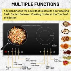 Duxtop Built In Induction Cooktop 2 Burner, 1800W Double Induction Burner With Temperature Control, Sensor Touch Electric Countertop Burner with Timer And Safety Lock, Easy To Clean, BT-K35