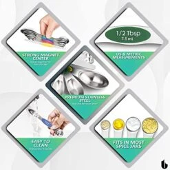 Magnetic Measuring Spoons Set Stainless Steel, Dual Sided For Liquid Dry Food, Measuring Cups Spoons Set Fits In Spice Jar, Kitchen Gadgets, Cooking Utensils Set, Including Leveler, 8Color -KitchenAid Shop 51VVY5dOkbL