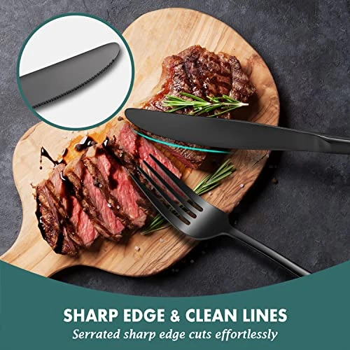 20 Piece Black Silverware Set Service For 4, Stainless Steel Flatware Utensils Set, Black Cutlery Set Knives Spoons And Forks Set, Mirror Polished, Dishwasher Safe 6 20 Piece Black Silverware Set Service For 4, Stainless Steel Flatware Utensils Set, Black Cutlery Set Knives Spoons And Forks Set, Mirror Polished, Dishwasher Safe - Image 4