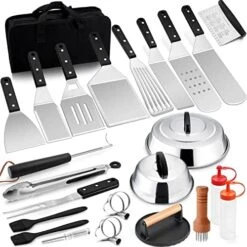 26Pcs Griddle Accessories Kit, Joyfair Flattop Grill Accessory Tools Set For Outdoor Camping BBQ, Include Melting Domes, Stainless Steel Spatula, Scraper, Cast Iron Burger Press, Storage Bag -KitchenAid Shop 51Ve KkC6rL. AC