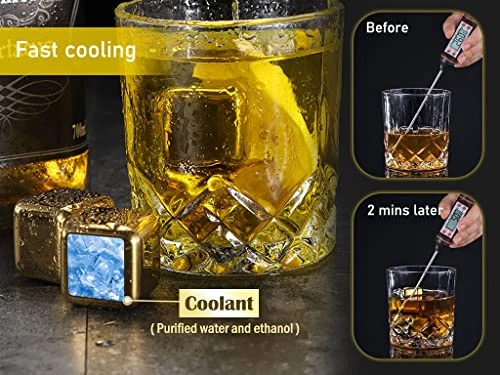 16 PCS Stainless Steel Whiskey Golden Ice Cubes,Gold Stainless Steel Whiskey Stones,Gold Stainless Steel Ice Cubes,for Whiskey,Wine Chiller,Beer,Vodka,Liqueurs,Drinks Cooler Set(Gold) 6 16 PCS Stainless Steel Whiskey Golden Ice Cubes,Gold Stainless Steel Whiskey Stones,Gold Stainless Steel Ice Cubes,for Whiskey,Wine Chiller,Beer,Vodka,Liqueurs,Drinks Cooler Set(Gold) - Image 4