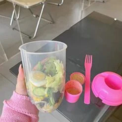 OQKKYY 2022 Keep Fit Salad Meal Shaker Cup, Fresh Salad Cup To Go Container Set, Portable Fruit And Vegetable Salad Cups Container With Fork & Salad Dressing Holder (Blue) -KitchenAid Shop 51VgwQu9xQL