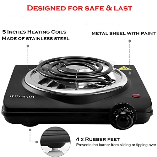 Electric Charcoal Burner - Single Coil Hot Plate Charcoal Starter Cooking Heater Stainless With Steel Grill ETL Certified Countertop Cooktop For Home Kitchen BBQ RV 5 Electric Charcoal Burner - Single Coil Hot Plate Charcoal Starter Cooking Heater Stainless With Steel Grill ETL Certified Countertop Cooktop For Home Kitchen BBQ RV - Image 3