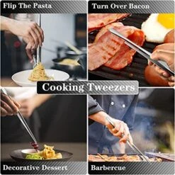 2 Pcs 12-Inch Cooking Tweezers Stainless Steel, Straight Food Tweezers, Professional Kitchen Tweezers/Forceps For Cooking Repairing And BBQ (12-Inch, Silver) -KitchenAid Shop 51VmpEruFvL