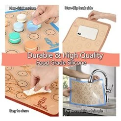 Baking Mat Macaron - Set Of 3 (2 Half Sheet Liners And 1 Quarter Sheet), Non Stick Silicon Cookie Oven Liner For Macaroons, Bake Pans, Pizza, Toaster, Cake And Bread Making (Red,Blue,Gray) -KitchenAid Shop 51VqIGOrZ5L