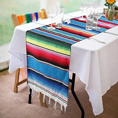 2 Pack Mexican Serape Table Runners 14 X 84 Inch For Mexican Party Wedding Decorations Outdoor Picnics Dining Table, Fringe Cotton Handwoven Table Runner 7 2 Pack Mexican Serape Table Runners 14 X 84 Inch For Mexican Party Wedding Decorations Outdoor Picnics Dining Table, Fringe Cotton Handwoven Table Runner - Image 5