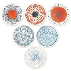 Set Of 6 Coasters With Holder For Drinks Absorbing Round Ceramic Stone Coaster With Cork Base,Tabletop Protection Mat For Mugs And Cups,Office,Kitchen (Colorful With Holder) -KitchenAid Shop 51VsjojwJYL