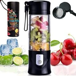 Ortable Blender, USB Travel Juice Cup Baby Food Mixing Juicer Machince With Updated 6 Blades With Powerful Motor 4000mAh Rechargeable Battery,13Oz Bottle(black)