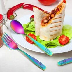6 Pieces Toddler Utensils Kids Rainbow Silverware Stainless Steel Kids Utensils Forks And Spoons, Metal Childrens Safe Flatware Child Cutlery Set, Dishwasher Safe -KitchenAid Shop 51W7hHSlBhL