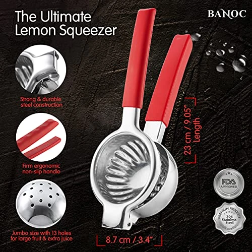 Ed Citrus Press - Stainless Steel Manual Press Heavy Duty Lime , Lemon & Citrus Squeezer – Extra-Large Lime Press For Lemons And Oranges - Gift Of Lemon Zest Grater Included (Red) 5 Ed Citrus Press - Stainless Steel Manual Press Heavy Duty Lime , Lemon & Citrus Squeezer – Extra-Large Lime Press For Lemons And Oranges - Gift Of Lemon Zest Grater Included (Red) - Image 3