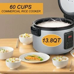 13L Commercial Large Rice Cooker & Food Warmer | 13.8QT/60 Cups Cooked Rice | 1350W Multi-function Electric Sushi Rice Cooker | LED Display | Timer Setting | Samrt Preset From 30 Min-24 Hrs -KitchenAid Shop 51WF4ebcfuL