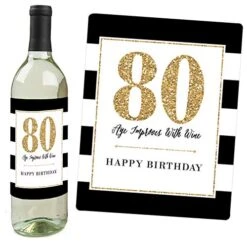 Chic 80th Birthday - Pink, Black And Gold - Birthday Gift For Women - Wine Bottle Label Stickers - Set Of 4 -KitchenAid Shop 51WHdhq3NvL