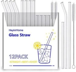 12-Pack Reusable Glass Straws,Size 8''x10 MM,Including12 Bent With 2 Cleaning Brush- Perfect For Smoothies, Tea, Juice -KitchenAid Shop 51WVIQEgKyL. AC