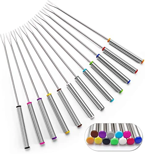 - Set Of 12 Stainless Steel Fondue Forks 9.5" - Color Coding Cheese Fondue Forks With Heat Resistant Handle For Chocolate Fountain Cheese Fondue Roast Marshmallows 3 - Set Of 12 Stainless Steel Fondue Forks 9.5" - Color Coding Cheese Fondue Forks With Heat Resistant Handle For Chocolate Fountain Cheese Fondue Roast Marshmallows