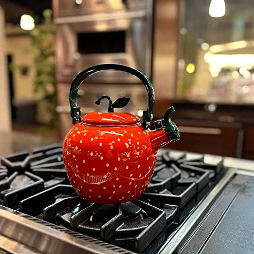 Whistling Tea Kettle For Stove Top Enamel On Steel Teakettle, Supreme Housewares Strawberry Decor Design Teapot Water Kettle Cute Kitchen Accessories Teteras (2.3 Quart, Strawberry) 7 Whistling Tea Kettle For Stove Top Enamel On Steel Teakettle, Supreme Housewares Strawberry Decor Design Teapot Water Kettle Cute Kitchen Accessories Teteras (2.3 Quart, Strawberry) - Image 5