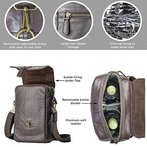 Insulated Leather Wine Bag With 2 Stainless Steel Wine Tumblers. Leather Wine Bottle Carrier Tote. Wine Bags For Travel. Picnic Tote, Beach Wine Cooler Bag, Wine Travel Case. Wine Gift For Men 3 Insulated Leather Wine Bag With 2 Stainless Steel Wine Tumblers. Leather Wine Bottle Carrier Tote. Wine Bags For Travel. Picnic Tote, Beach Wine Cooler Bag, Wine Travel Case. Wine Gift For Men