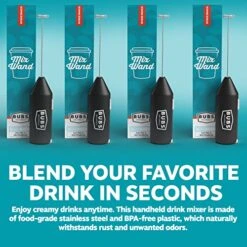 Mix Wand - Handheld Milk Frother - Lattes, Coffee, Cappuccino, Frappes, Hot Chocolate Blender - Portable Protein Powder, Omelet, Egg, Shakes, Smoothies Mixer - Food Grade Stainless Steel -KitchenAid Shop 51WlcdZ8MKL