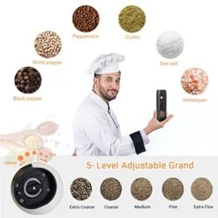 Electric Salt And Pepper Grinder Set, 2 Pack Rechargeable Salt Pepper Grinder Set, Black Refillable Automatic Mills Shaker With LED Light,5 Adjustable Coarseness, One-HandedOperation -KitchenAid Shop 51WrcEJkYKL