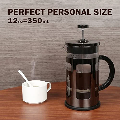 French Press Coffee Maker 12 Ounce Stainless Steel With Borosilicate Glass Heat Resistant 4 Level Filtration System For Brew Coffee & Tea Dishwasher Safe 350ml (12oz, Stainless Black) 4 French Press Coffee Maker 12 Ounce Stainless Steel With Borosilicate Glass Heat Resistant 4 Level Filtration System For Brew Coffee & Tea Dishwasher Safe 350ml (12oz, Stainless Black) - Image 2